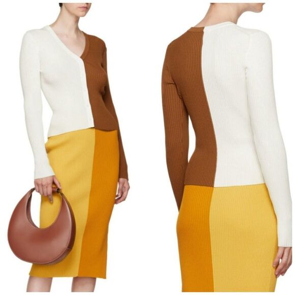 STAUD Sweater Cardigan Shoko Cargo Colorblock Ribbed - Picture 7 of 13